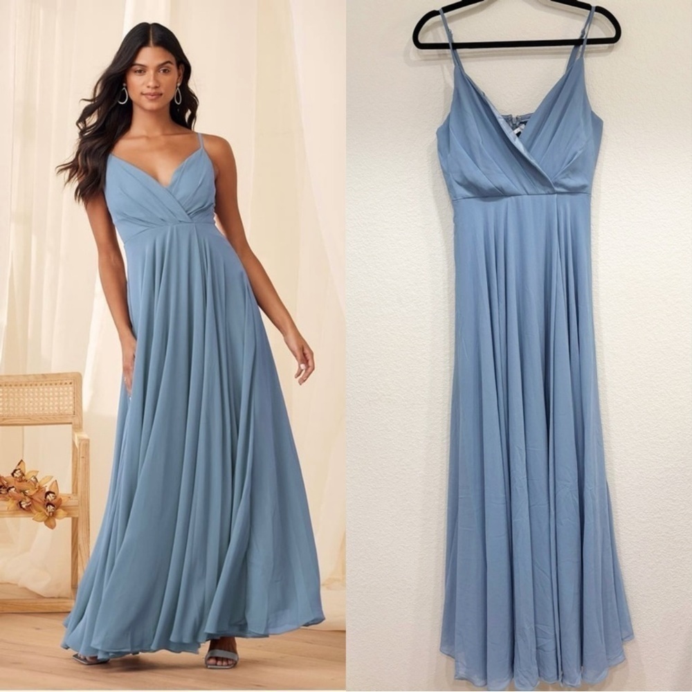 Size L - NWOT Lulus All About Love Slate‎ Blue Maxi Dress